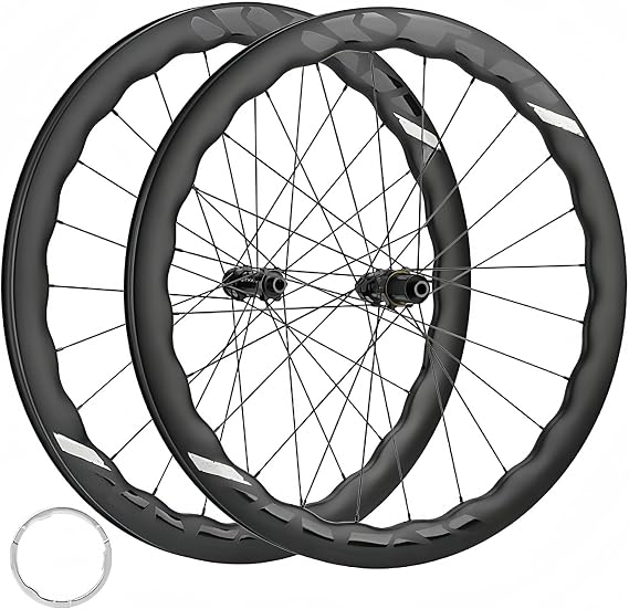 700C Road Bike Carbon Fiber Wheelset 45-50Mm Carbon Wheelset Center Lock Ultralight Disc Brake Barrel Axle Open Gear, Front 100Mm Rear 142Mm