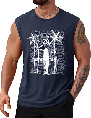 Mens Beach Summer Tank Tops Palm Tree Graphic Vacation Muscle Sleeveless Shirts S-3XL