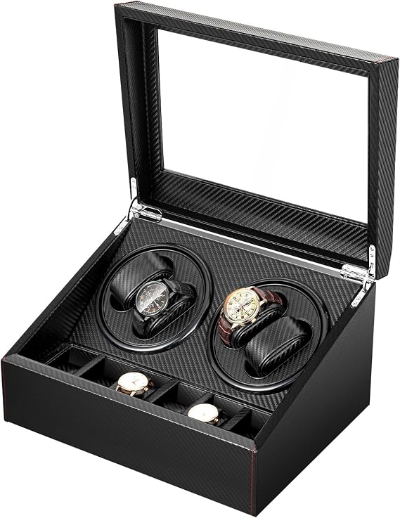 Automatic Watch Winder Carbon Fiber PU 4+6 Watch Storage Display Box Case Holder