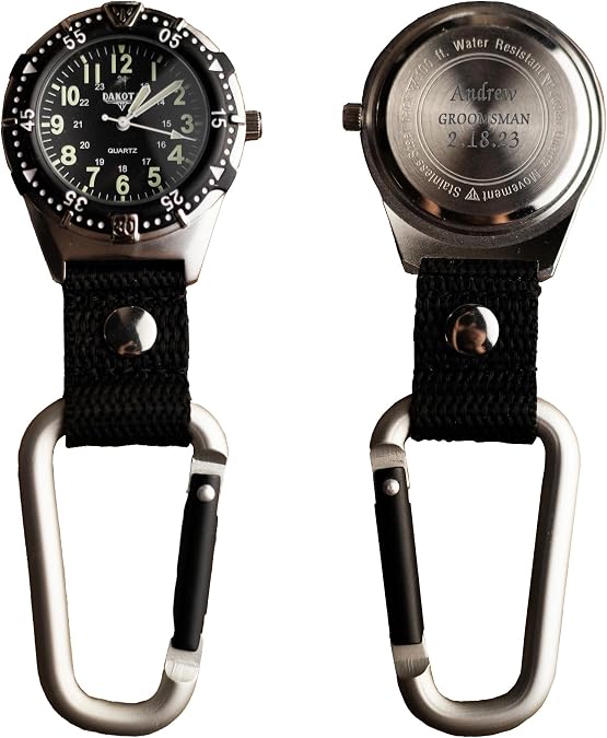 Dakota Personalized Outdoor Gear & Workwear for Men Engraved Backpacker Clip Watch, Customized Gifts for Dad, Husband, Boyfriend & Groomsmen Birthday & Fathers Day Gift Ideas