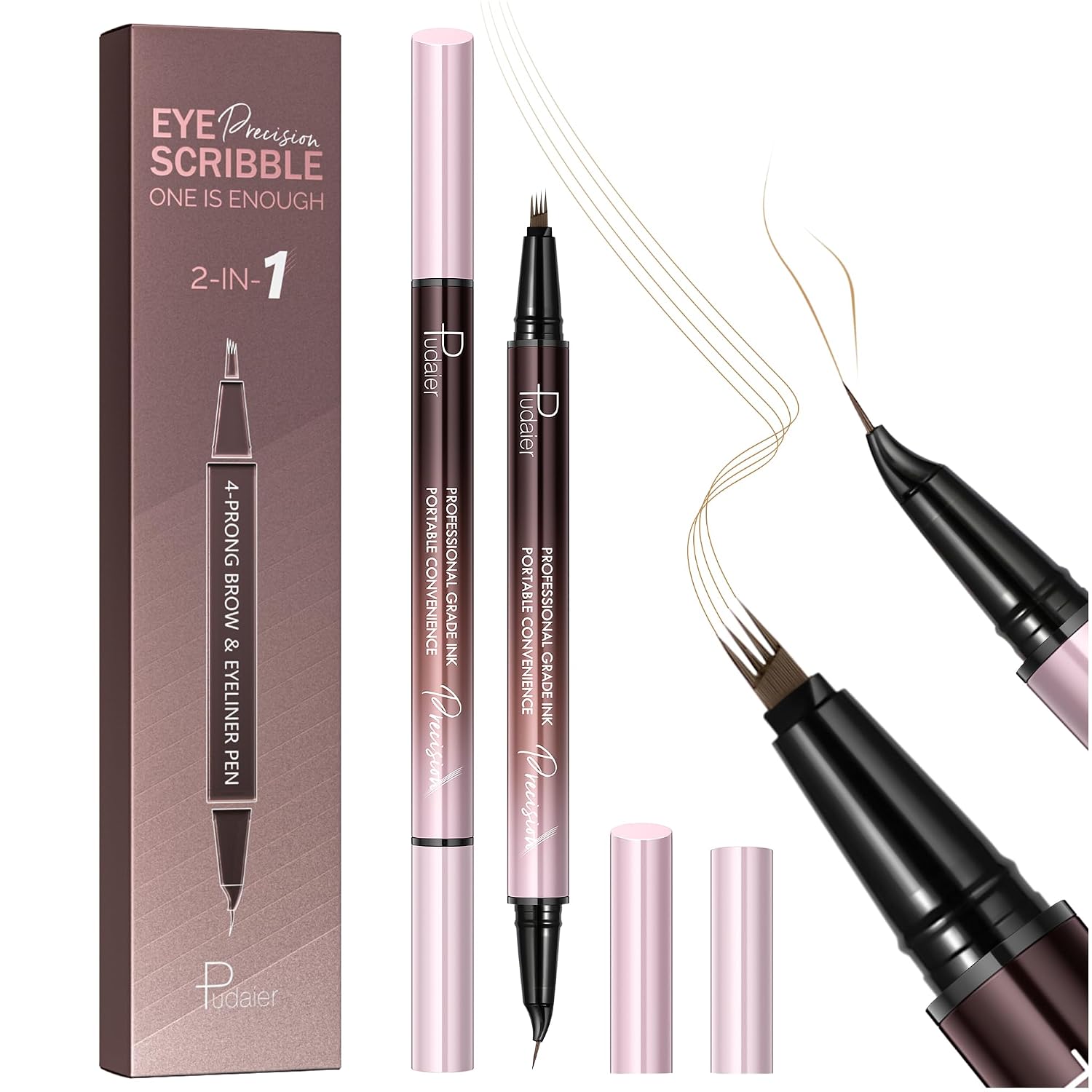2 Pack Eyebrow Pen, Waterproof Microblading Eyebrow Pencil, 2-in-1 4 Tip Eye Brow Makeup Pen for Women with Precise Curved Brush-Tip Create Natural Hair-Like Brows, Last All-Day Light Blonde