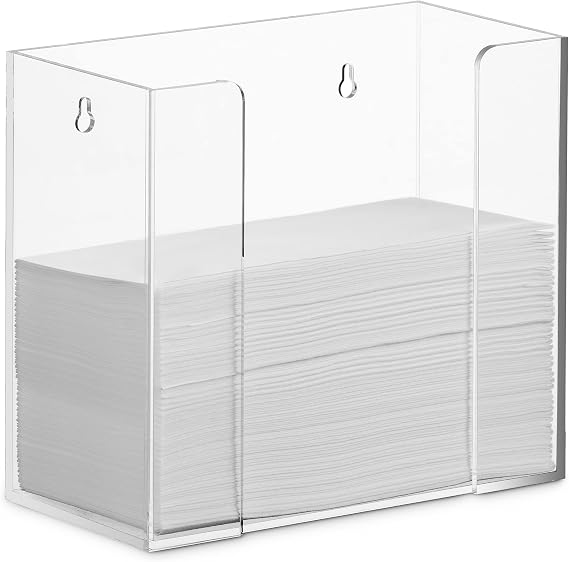BloominGoods Clear Acrylic Wall Mount Or Countertop Napkin Holder (8 Inch Height) - Guest Towel Napkin Holder For Bathroom Or Kitchen - Paper Towel Dispenser For Vanity Or Table