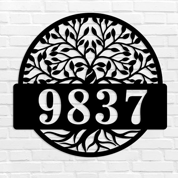 Personalized Tree of Life Metal Address Plaque - Custom Outdoor House Numbers Sign, Durable Weatherproof Wall-Mounted Home Address Plaque, Unique Housewarming Gift for New Homeowners