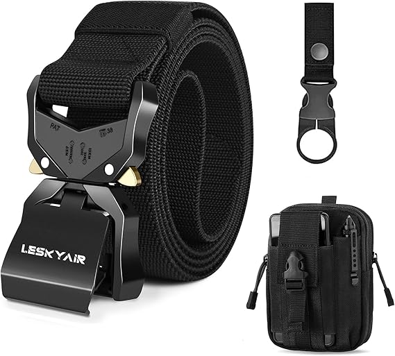Men Tactical Belt, Military Work Belt Rigger 1.5" Nylon with Heavy Duty Quick Release Metal Buckle, Gift with Molle Pouch and Bottle Clip