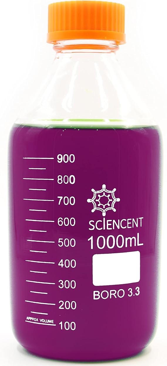 1000ml Leak Proof Media Bottle Super Thick Graduated with GL45 Screw Cap Durable 1 liter glass bottle