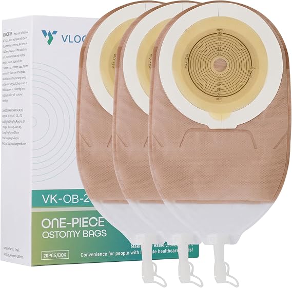 20 PCS Urostomy Bag Drainable Pouches with Measure Card, One Piece Ostomy Supplies for Colostomy Ileostomy Stoma Care, Cut-to-Fit, 65mm Max