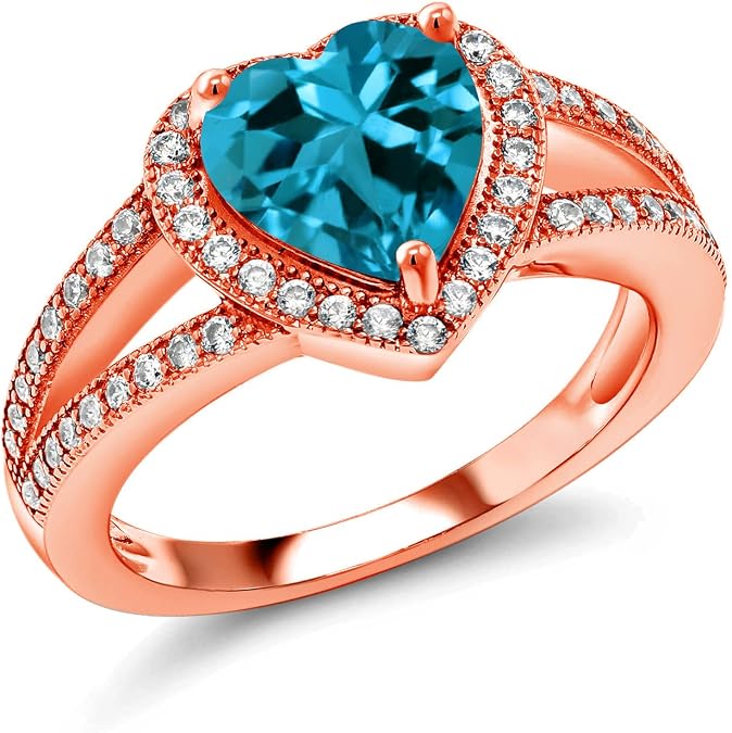 Gem Stone King 2.86カラット 天然 ロンドンブルートパーズ リング 指輪 レディース モアサナイト シルバー925 18金 ピンクゴールド 加工 サイズ18号 11月 誕生石 誕生日プレゼント