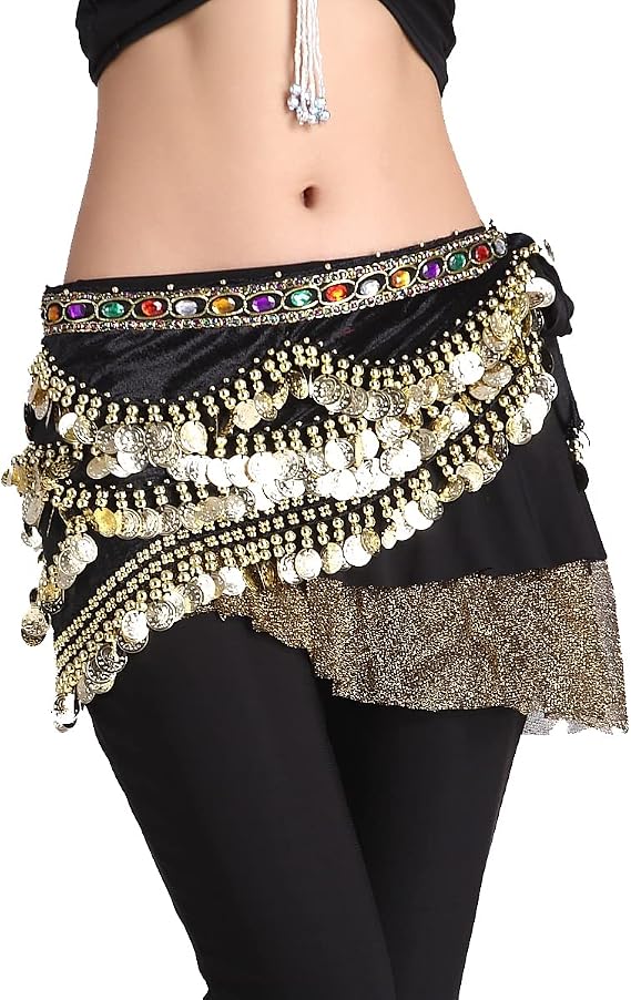 Lady's Belly Dancing Hip Scarf Wrap Belt Skirt Accessories Gold Coins
