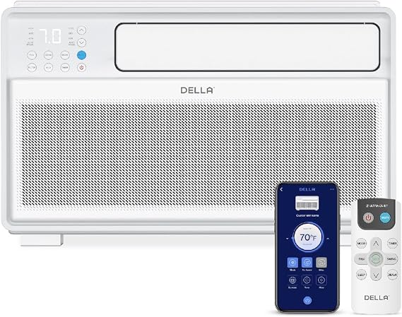 DELLA 10000 BTU Smart Inverter Window Air Conditioner Ultra Quiet AC Unit Cools up to 440 Sq.Ft, Works with Alexa, GEO Location, Energy Star Certified, Remote/Wi-Fi Enabled Control, Easy Install Kit