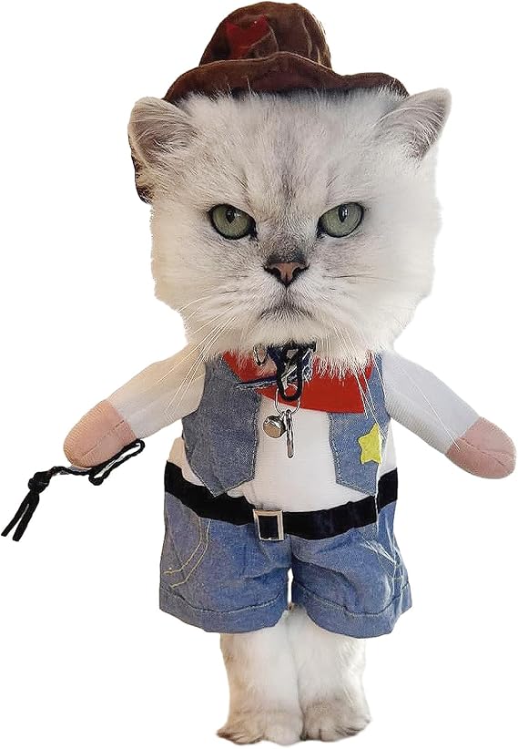 Hoshin Cat Halloween Costumes for Pets Funny Small Dog Cute Cowboy Kitten Costume with Hat