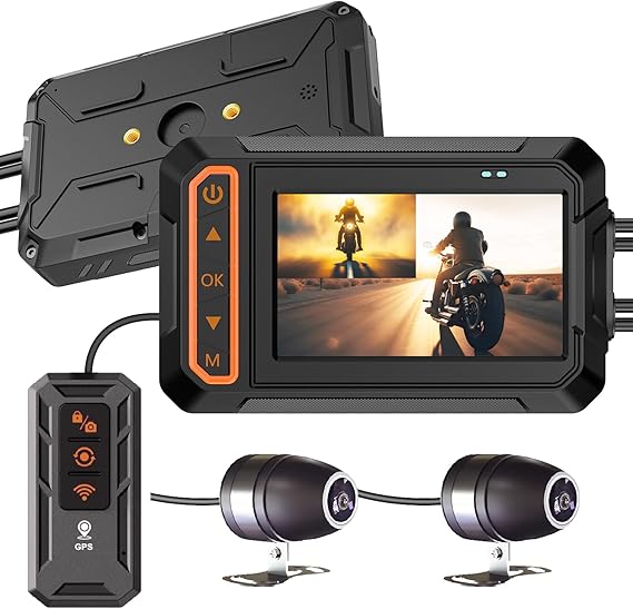 ydi Motorcycle Dash Cam Front and Rear 1080P, 3'' Display Waterproof Motorcycle Dual Camera Wide Angle 155° with Wi-Fi, GPS, Wired Control, G-sensor, Parking Monitoring
