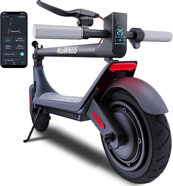 MEGAWHEELS Electric Scooter,Electric Scooter Adults Teens,10in Pneumatic Tires,350/500/600W Motor,19/31 Miles Range,15.5mph E Scooter with Smart APP Control for Commuting, Outdoor, Short Travel Gift