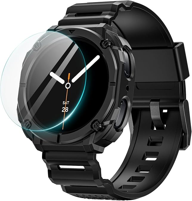 Goton Rugged Band for Samsung Galaxy Watch 9/8, Ultra 2/1 Case with Band | with Tempered Glass Screen Protector, Soft Silicone Strap with Shockproof Protective Cover Accessories for Men