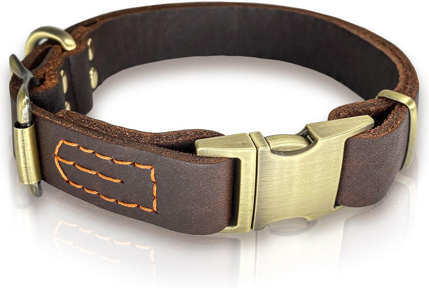 Leather Dog Collar with Metal Quick Release Buckle, Soft Genuine Cowhide Heavy Duty Metal Dog Collar Adjustable for Small Medium Large Dogs Pets. L, Neck 16-26Release Buckle