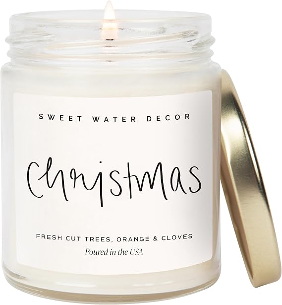 Sweet Water Decor Christmas Candle Gift, Holiday Scented 9oz Clear Jar
