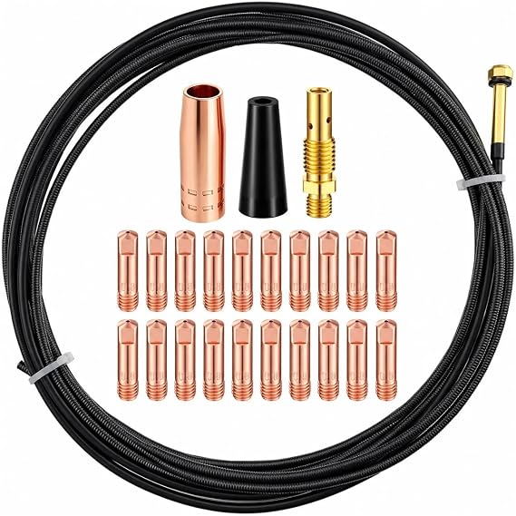 MIG GUN Contact tips Nozzle Diffuser Liner kit Compatible with Lincoln SP-125 Plus SP-130T SP-180T Replace consumables (24pcs .035" Contact tip with 15ft Liner)