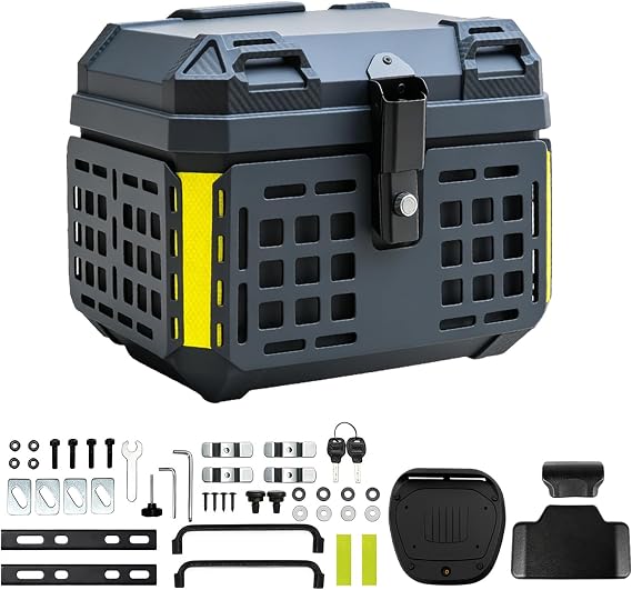 45L Universal Motorcycle Top Case Waterproof Lock Tail Box Back Cushion | PP material motorcycle top case, 45L large capacity storage, waterproof, for daily commute and motorcycle riding travel