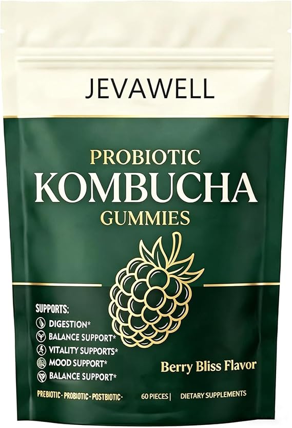Jevawell Kombucha Gummies, Digestive & Gut Health Support - Berry Flavor - 60 Gummies