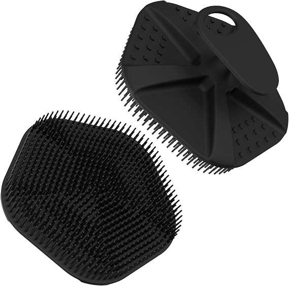 Redfly Silicone Back Scrubber for Shower Brush, 44cm Long Handled Silicone Body Scrubber for Men & Women, Double Sided Shower Scrubber for Body Brush Exfoliator and Massage (DeepBlack)