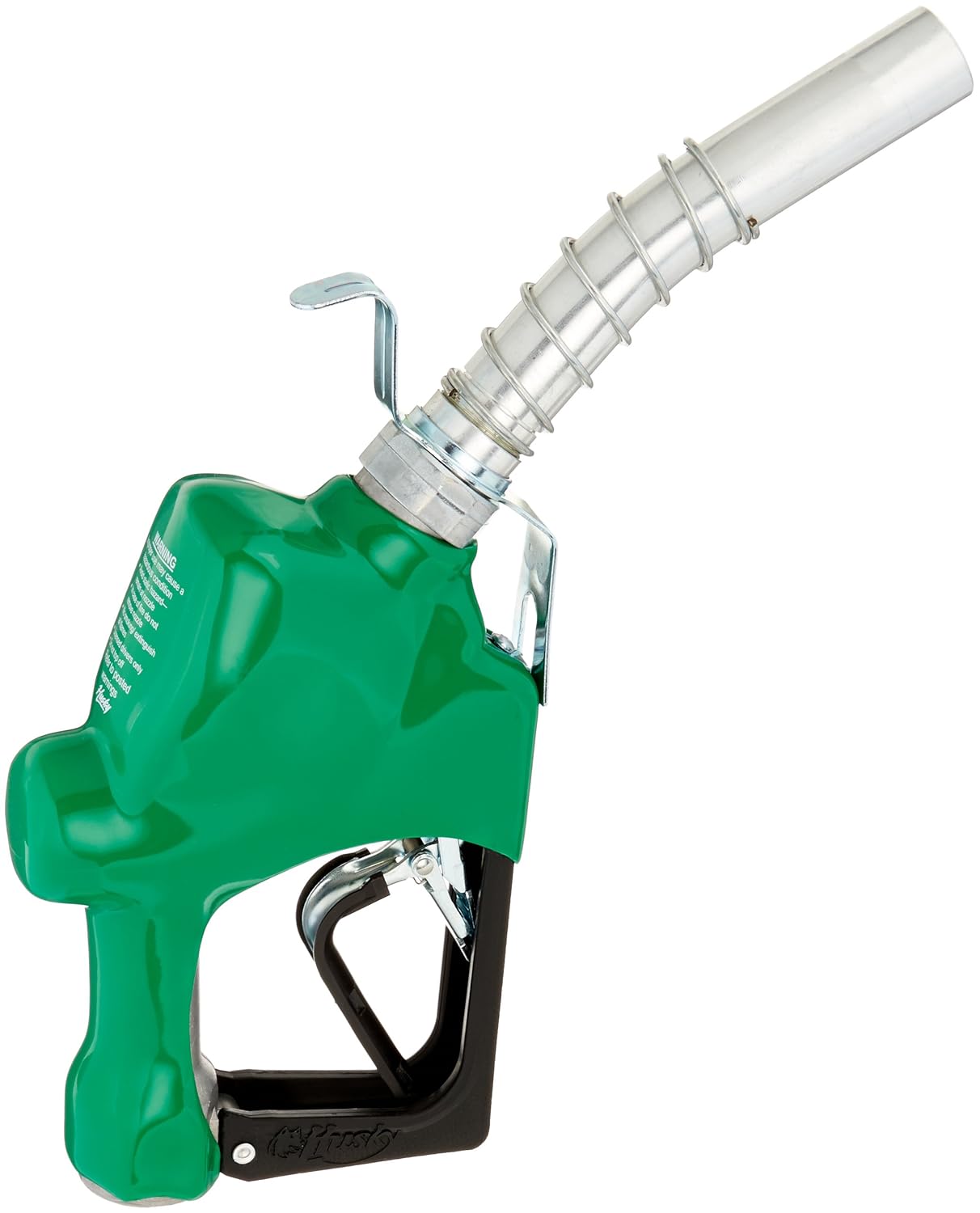 Husky 1GS Fuel Nozzle, Made in USA, with 3-Notch Hold Open Clip, Full Grip Guard, BP Green, and Hanging Hook, Model 045710N-16