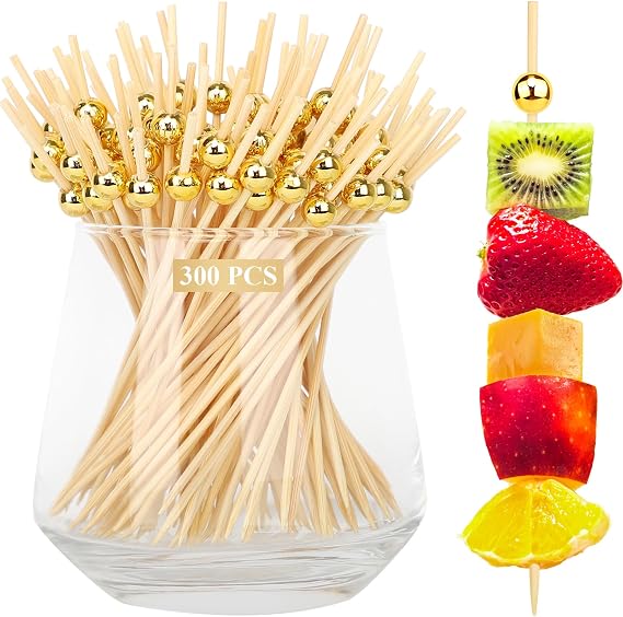 FATLODA 300PCS Cocktail Picks, Gold Pearl Fancy Toothpicks for Appetizers