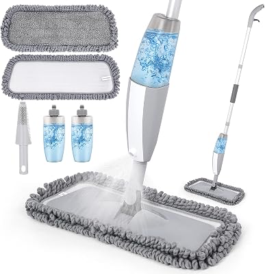 Tobeelec Spray Mop for Floor Cleaning, Microfiber Floor Mop Dry Wet Mop for Laminate Tile Ceramic Hardwood Wooden Vinyl with 2 Reusable Pads & 2 Refillable Bottle & 1 ScraperGray