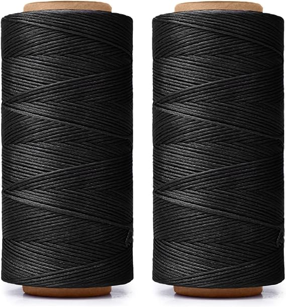 568 Yards Waxed Thread for Leather Sewing, 150D 0.8mm (Black)