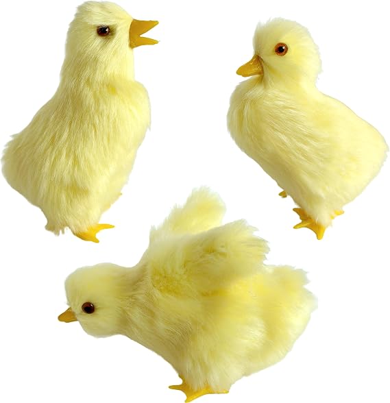 Pack of 3 Realistic Yellow Baby Duck Figurines - Lifelike Plush Ducklings Spring Duckies Farm Animal Easter Decoration Barnyard Ornaments Photo Props