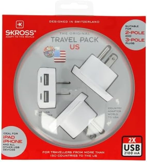 Skross World Travel Adapter Plug Kit Traveller Pack to USA 1.500251 White