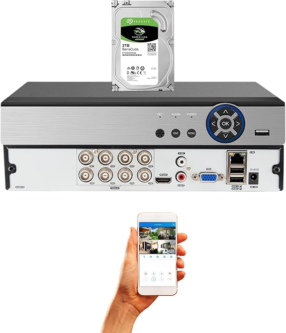 Evertech 8 Channel CCTV Surveillance Security System Video Recorder 1080P HD TVI AHD CVI Analog DVR with 2TB Hard Drive for up 2 Weeks Recording