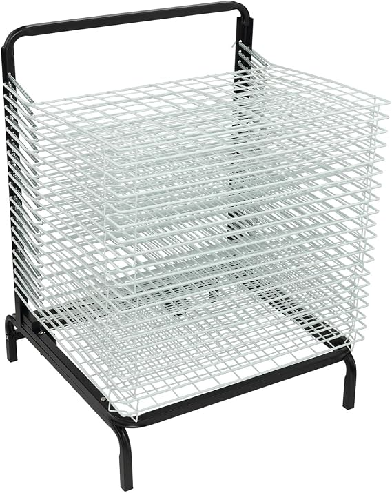 Creative Mark Stack N Dry Floor Art Drying Rack, Mobile Art Rack Stand on Wheels with 20 Coated Metal Spring-Loaded Shelves, for Watercolor, Prints, Paper and Canvas Storage