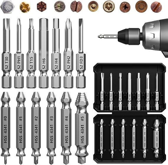 Damaged Screw Extractor Set,13 Pcs Bolt Extractor Set, Stripped Screws Nuts & Bolts Drill Bit Tools for Easy Removal of Rusty Broken Screw,Christmas Stocking Stuffers for Men Adults Him,Mens Gifts
