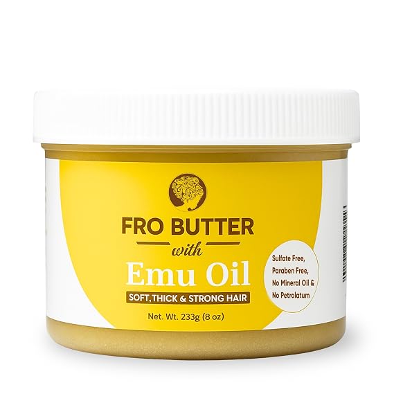 Emu Oil Hair Moisturizer for Black Women & Men | 4C Hair Products | Natural Hair Growth | For Healthier, Stronger, Thicker - Coils, Curls, Edges, Locs | 8oz Jar