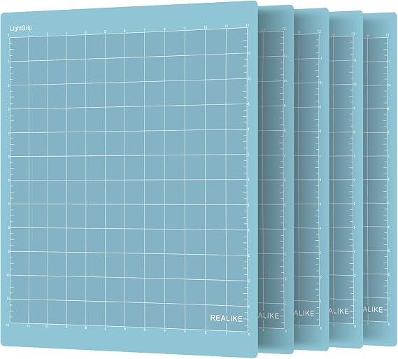 REALIKE LightGrip Cutting Mat Compatible with Cricut Maker 3/Maker 4/Maker/Explore 3/4/Air 2/Air/One (12x12 Inch 5 Mats), Blue Light Grip Adhesive Sticky Cutting Mats for Crafts