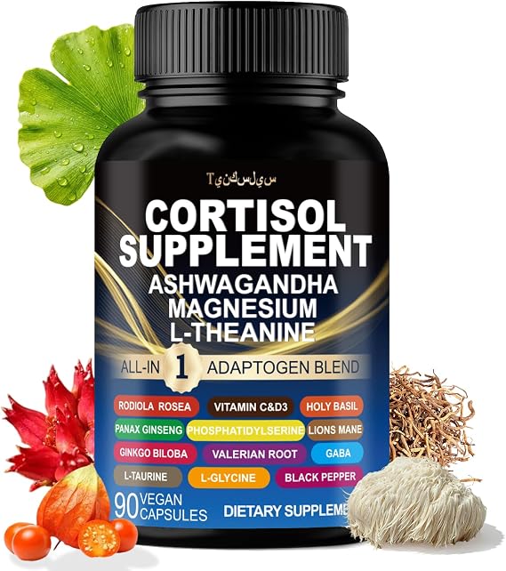Cortisol Supplements for Women and Men - 16-in-1 Natural Cortisol Reducer with Magnesium, Ashwagandha & L-Theanine Blend, Stress Relief, Sleep Support & Daily Energy- Non-GMO Vegan