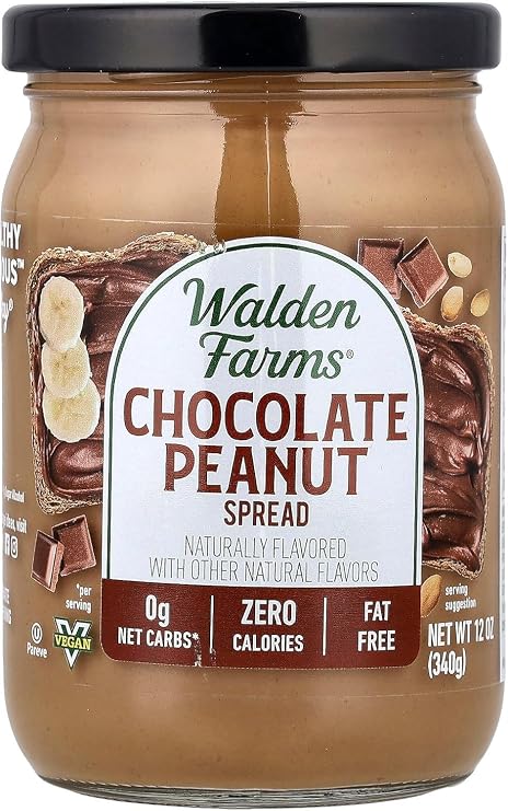 Walden Farms Chocolate Peanut Spread Zero Calorie, Low Carb, Keto-Friendly, Vegan, Sugar-Free, Chocolate Peanut Flavor 12 oz Bottle