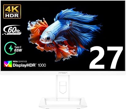 INNOCN 27" Mini LED 4K Monitor, HDR1000, 99% DCI-P3 99% sRGB, 1.07B Colors, IPS, USB-C, HDMI 2.1, DP, Speakers, Auto Brightness, Height Adjustable, Mountable, White