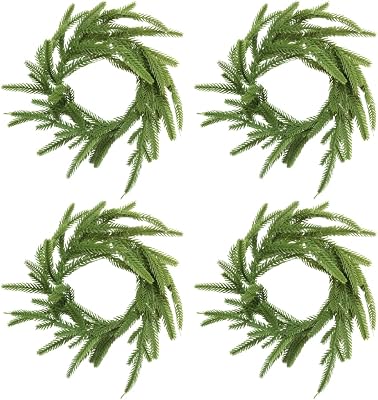 4PCS Pine Wreath Candle Rings, Christmas 4 Inch PE Soft Pine Garland, Artificial Wedding Table Centerpieces for Xmas Party, Home Decoration
