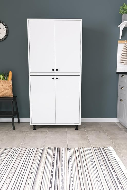 DF13102 Çok Amaçlı Dolap, Mutfak Kiler Dolabı, Banyo & Temizlik Dolabı, Geniş Depolama Raflı Dolap BEYAZ
