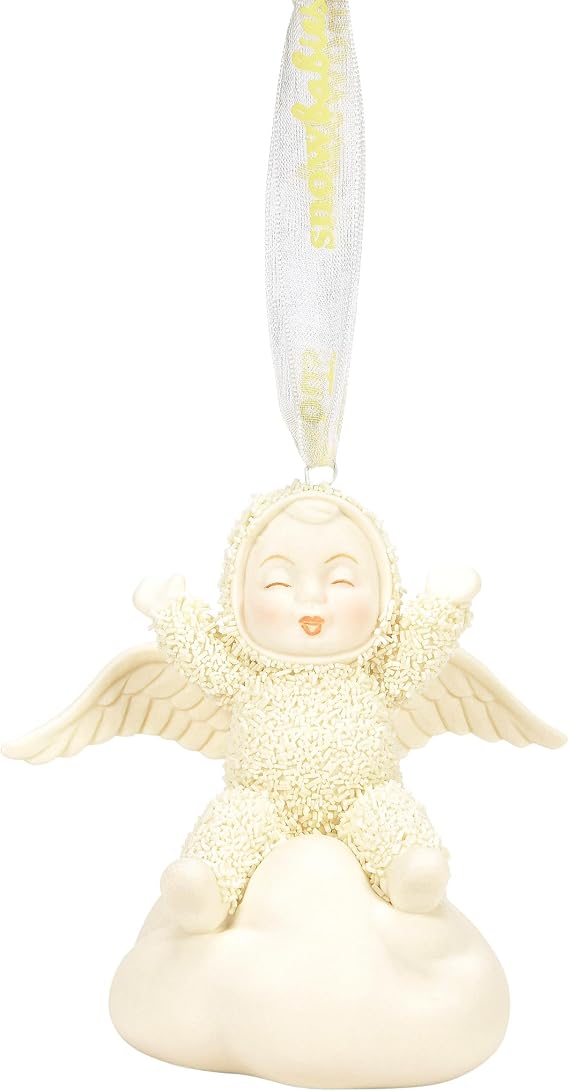 Department 56 Snowbabies Angel on a Cloud Playing Glowing Hanging Ornament, 2.99 Inch, Multicolor