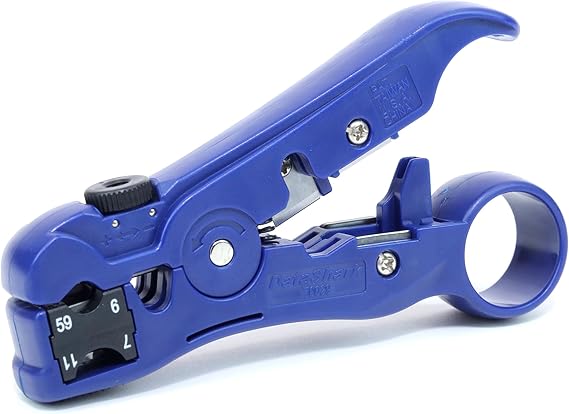 DataShark 70029 Universal Cutter-Stripper for Flat or Round TV/UTP Cable | Cat5 Cat5e Cat6 | RG6 Quad RG59 RG7 RG11 (Pro Grade)
