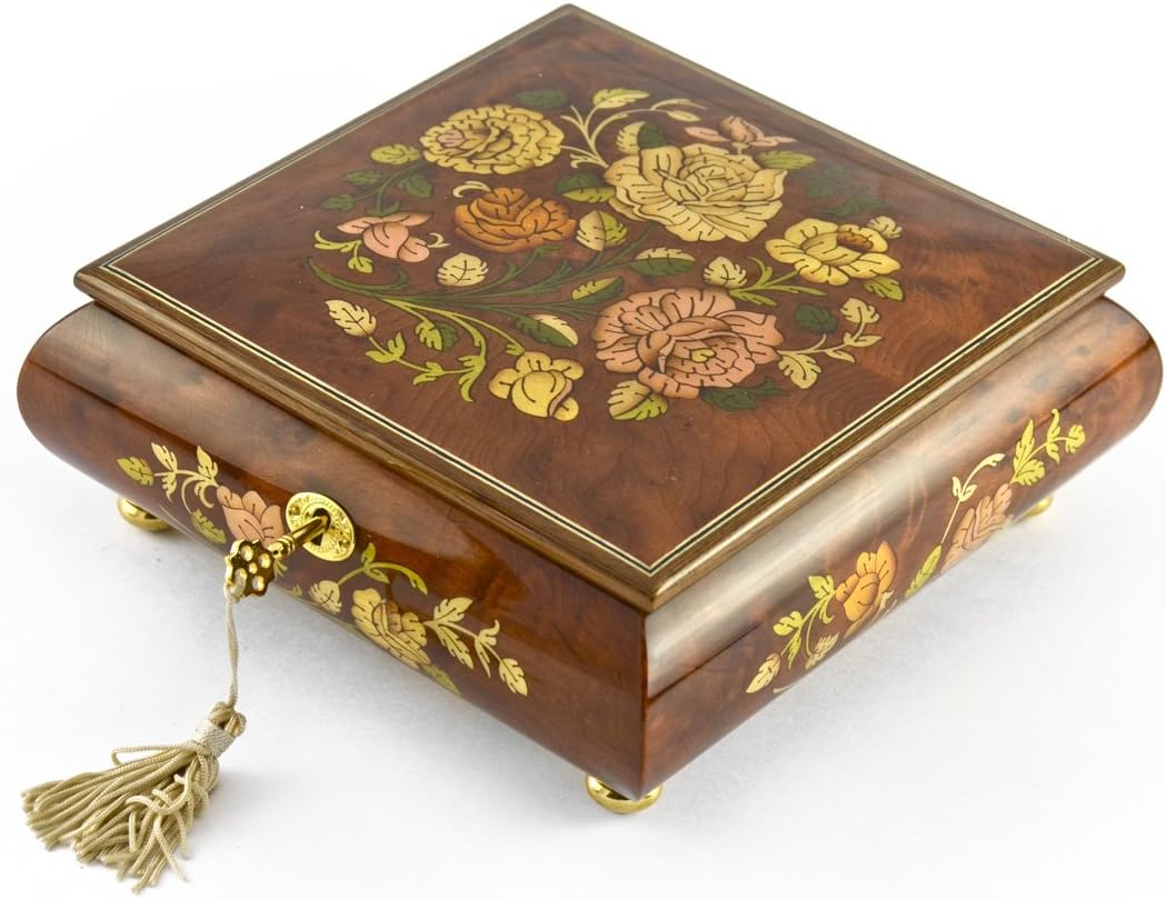 Gorgeous 18 Note Spring Roses Inlay Musical Jewelry Box with Lock and Key - Many Songs to Choose - La Boheme Mi Chiamano Mimi