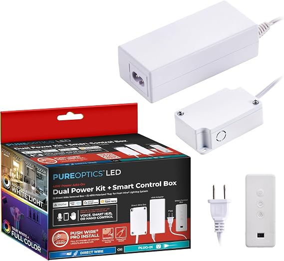 PureOptics LED Professional Push Wire Matter Certified Smart Under Cabinet Lighting 2-in-1 Power Kit, 48W Plug-in and Direct Wire, Smart Control Box, Compatible with Alexa, Apple Home, Google Home
