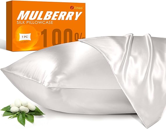 J JIMOO 22 Momme 100% Mulberry Silk Pillow Cases for Hair and Skin