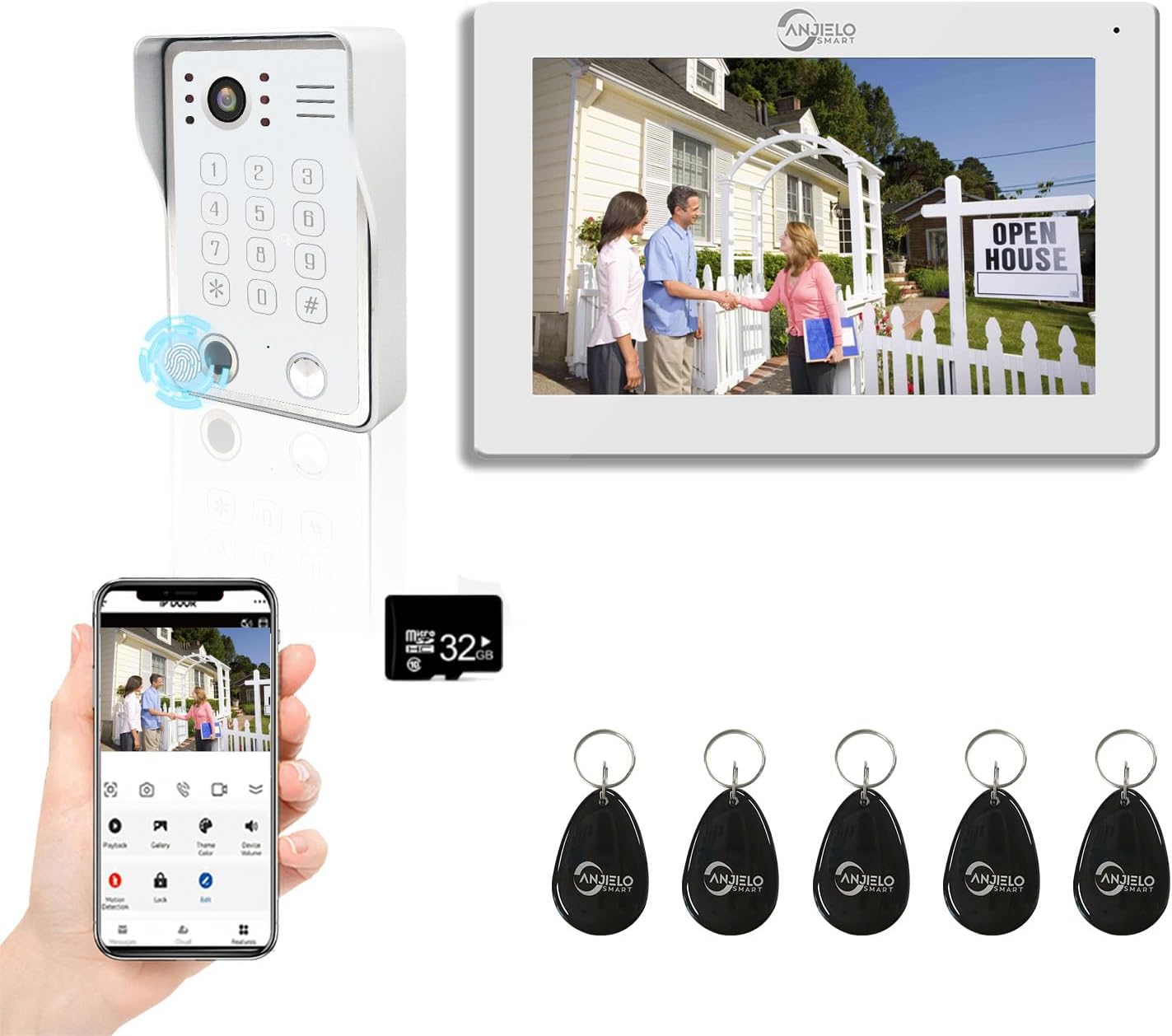 Wired Video Door Phone Apartment Intercom System,WiFi 7 Inch Touch Monitor with 1080P Doorbell,Supporting 5 in 1 Unlcking,Motion Detecting,Automatic Recording Tuya for Home Villa,32G