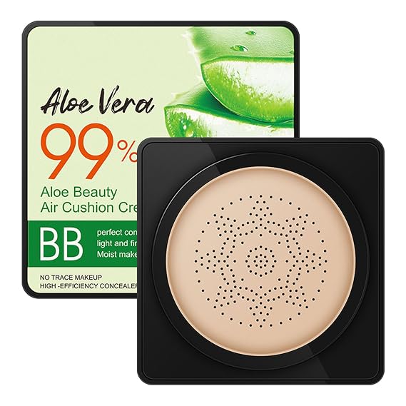 Mushroom Head Air Cushion BB Cream - color correcting full coverage cream, Aloe Vera BB Red Correct, CC Cream Concealer Moisturizing - Lasting Even Color Correcting for All Skin Types (Natural, 0.71)