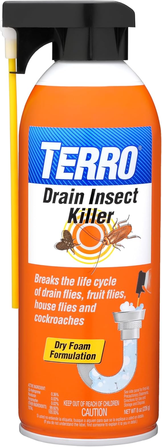 TERRO Drain Insect Killer, 1-Pack, Foam Treatment for Indoor Infestations