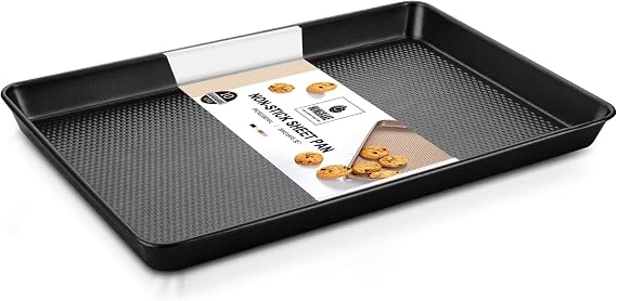HONGBAKE Jelly Roll Pan 15x10 with Diamond Texture, Cookie Sheet for Baking, Non Stick Baking Sheet Pan for Oven, Heavy Duty Baking Trays Non Toxic, 57% Thicker Carbon Steel, Black