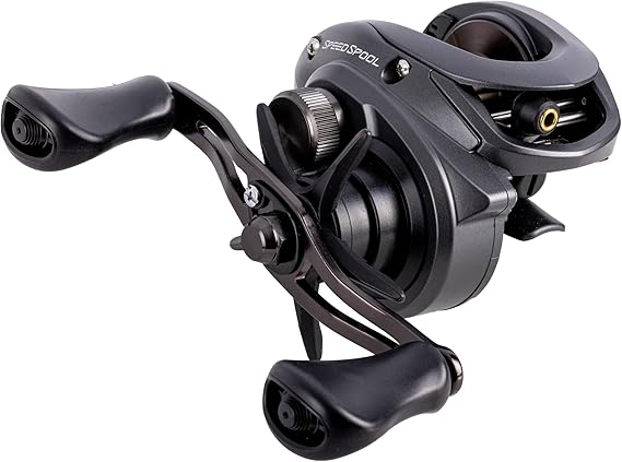 Lews Speed Spool Baitcast Fishing Reel, 9+1 Bearings, 8.3:1 Gear Ratio, Aluminum Frame, Graphite Sideplate, MCS Braking System, Speed Gears, Rulon Drag, Right-Hand Retrieve, Gray (Clam Packaging)