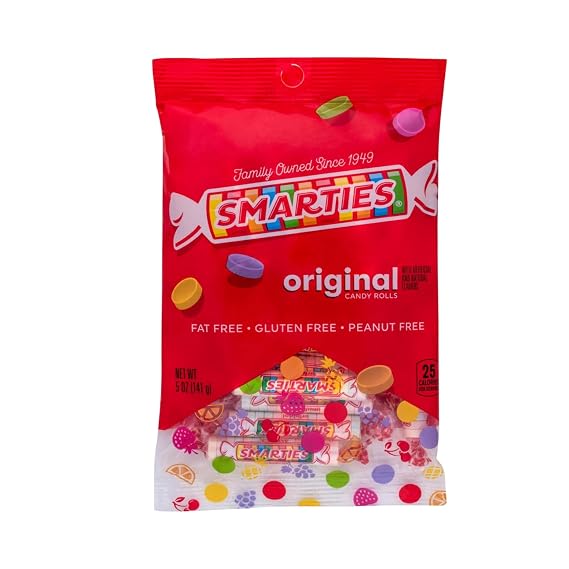 Smarties Candy Bulk Rolls Original Flavor - Gluten & Vegan Free - Classic Sweetness From Family Owned Company Since 1949, Peanut Free & Dairy Free - Perfect Halloween Candy - 5oz Bag (Pack of 1)